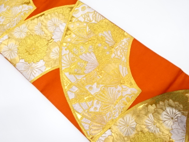 JAPANESE KIMONO / ANTIQUE FUKURO OBI / SILK / WOVEN BUTTERFLY & SAKURA